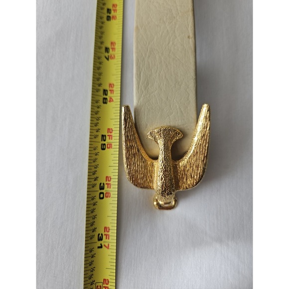 Vtg 1973 Mimi Di N Ivory Cream Leather Gold Buckle Love Birds Sparrows Belt - Picture 10 of 12